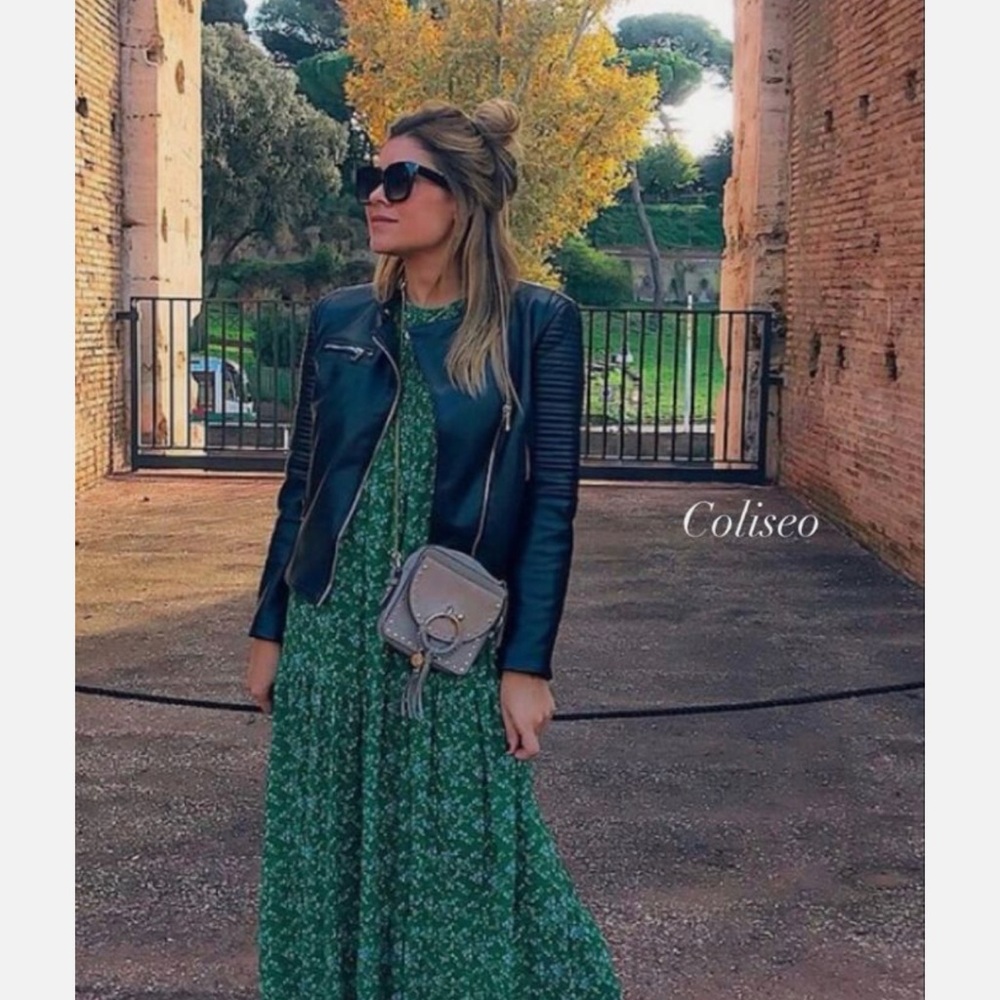 Zara smocked tiered Green Floral Maxi Dress